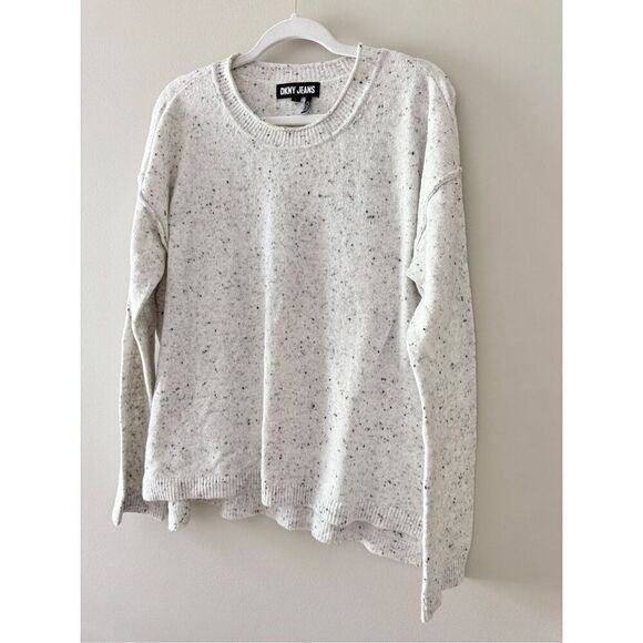DKNY Sweater Size Large Crewneck Pullover White Speckled Long Sleeve - Picture 5 of 10